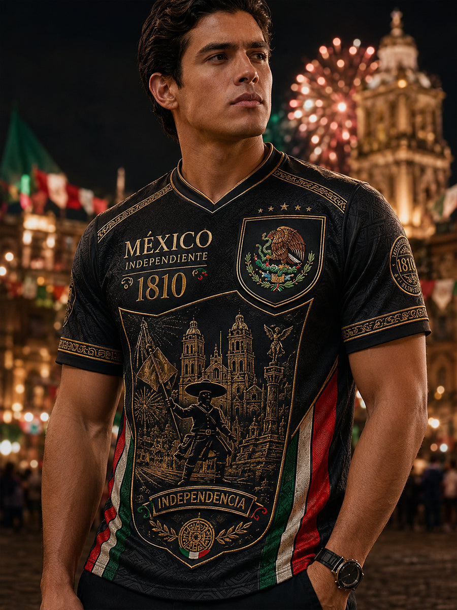 Camiseta de cuello en V para el Día de la Independencia de México, estilo masculino
