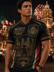 Camiseta de cuello en V para el Día de la Independencia de México, estilo masculino