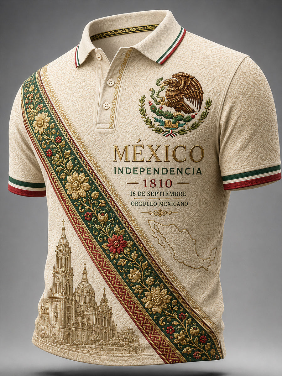 Camisa de manga corta para el Día de la Independencia de México, para hombre