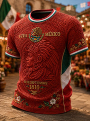 Camisa de manga corta para el Día de la Independencia de México, para hombre