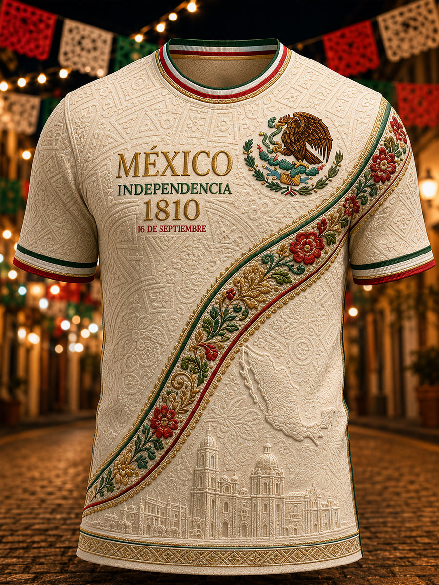Camisa de manga corta para el Día de la Independencia de México, para hombre