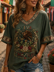 Camiseta informal estampada del Día de la Independencia de México para mujer