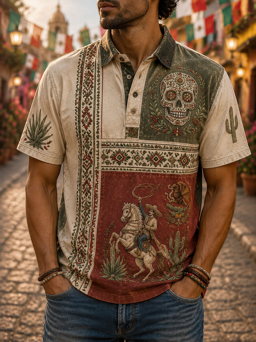 Polo casual estampado para el Día de la Independencia de México, para hombre
