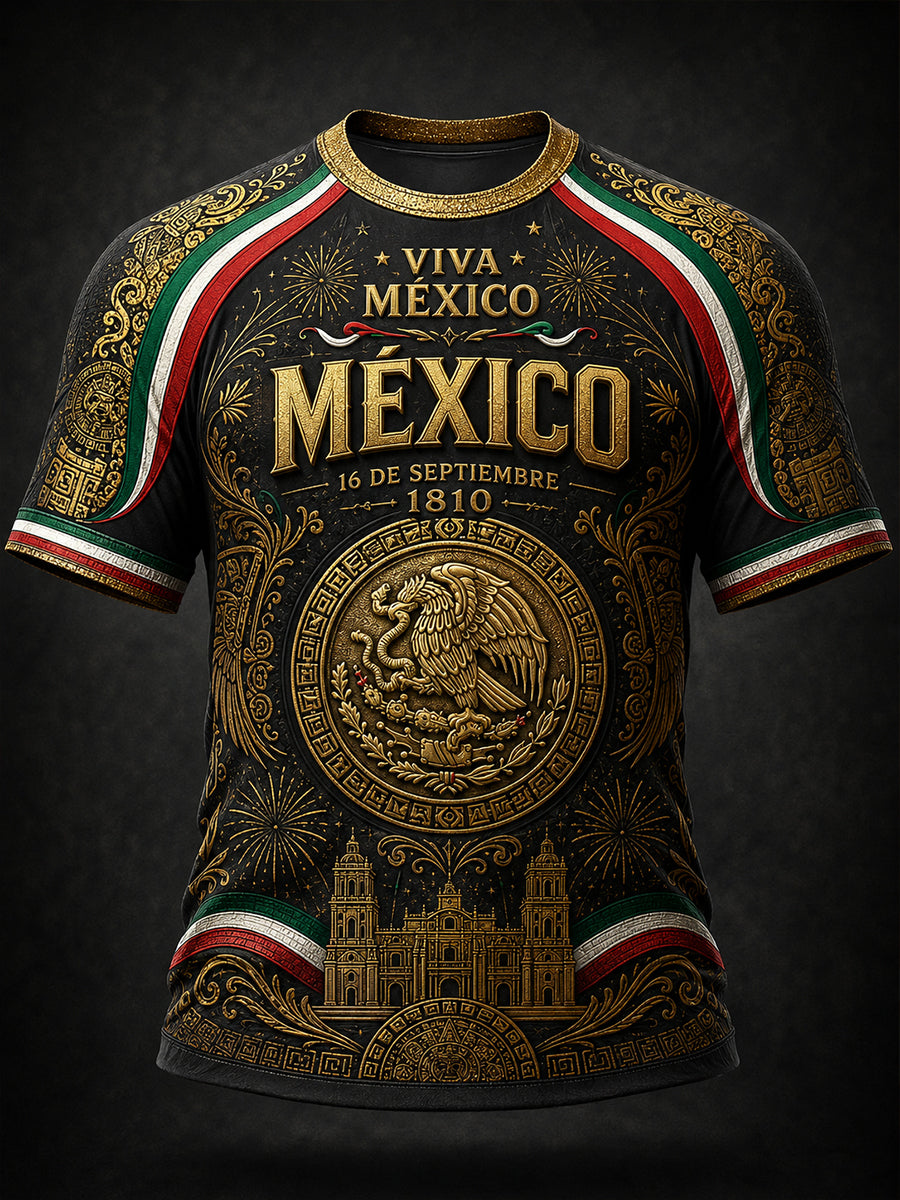 Camiseta de manga corta para el Día de la Independencia de México, para hombre