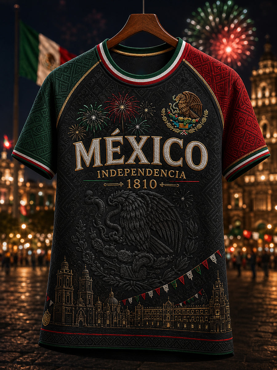 Camiseta de manga corta y cuello redondo para el Día de la Independencia de México, diseño femenino