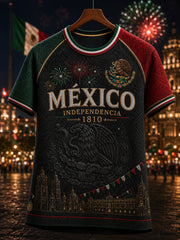 Camiseta de manga corta y cuello redondo para el Día de la Independencia de México, diseño femenino