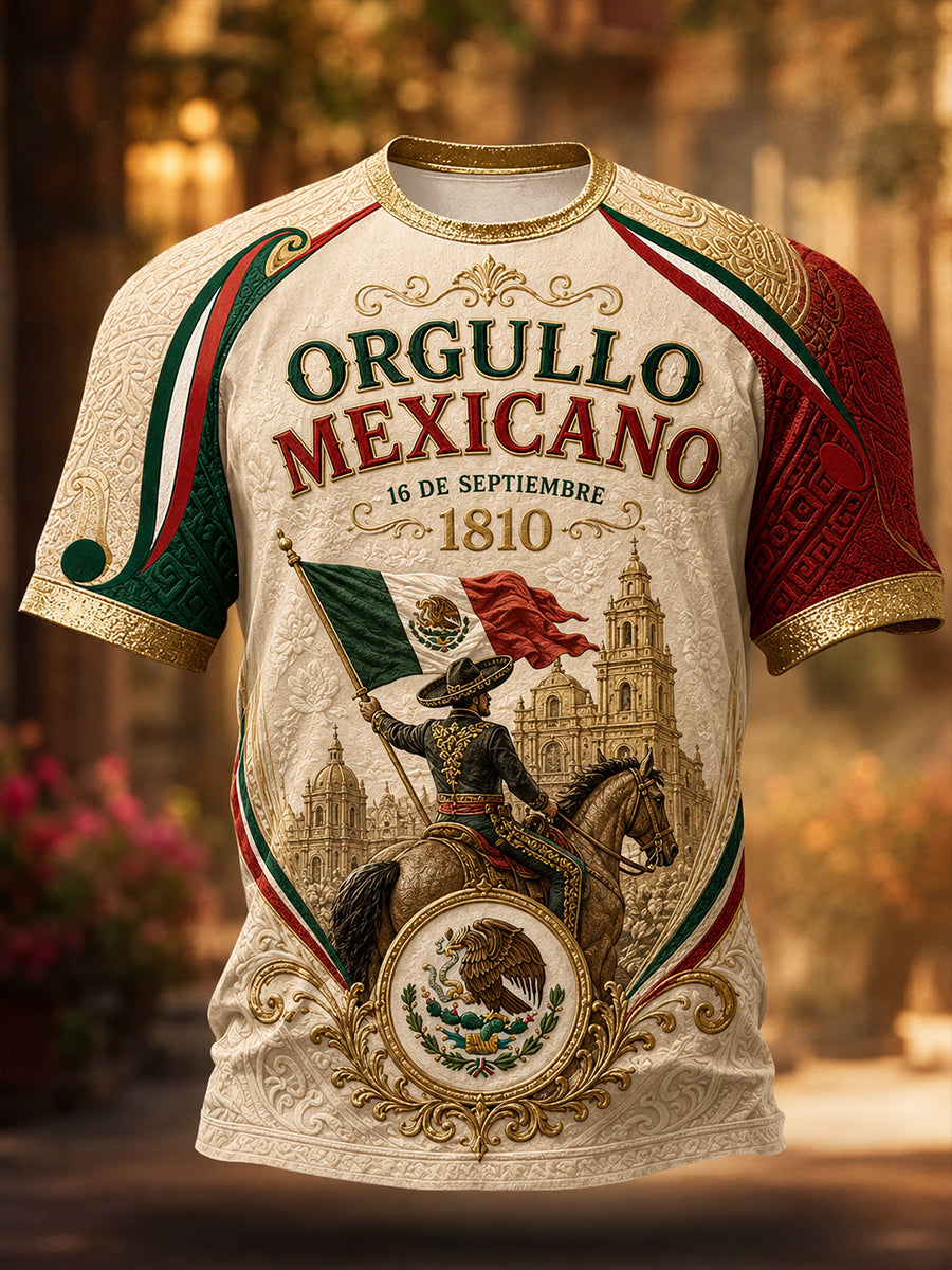 Camiseta de manga corta para el Día de la Independencia de México, para hombre