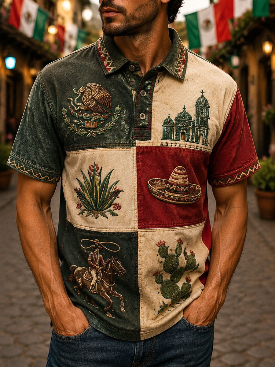 Polo casual con estampado del día de la independencia de México para hombre