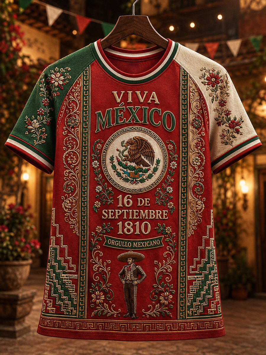Camiseta de manga corta y cuello redondo para el Día de la Independencia de México, diseño femenino