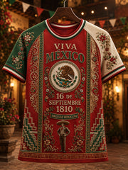 Camiseta de manga corta y cuello redondo para el Día de la Independencia de México, diseño femenino