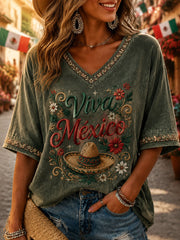 Camiseta informal estampada del Día de la Independencia de México para mujer