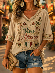 Camiseta informal estampada del Día de la Independencia de México para mujer