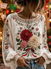 Top de manga larga con estampado floral mexicano del Día de la Independencia para mujer