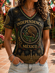Camiseta de manga corta del Día de la Independencia de México para mujer