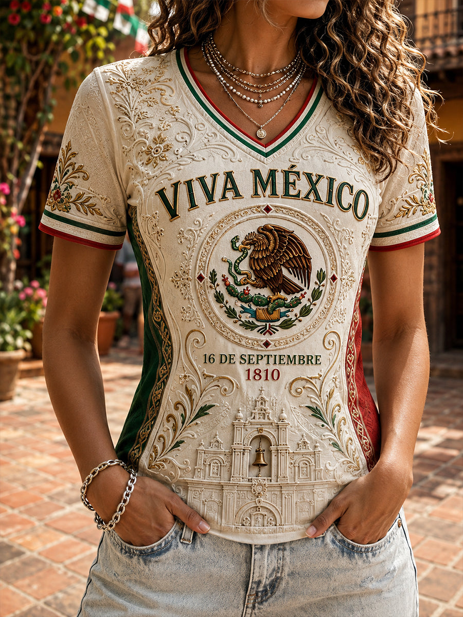 Camiseta de manga corta del Día de la Independencia de México para mujer