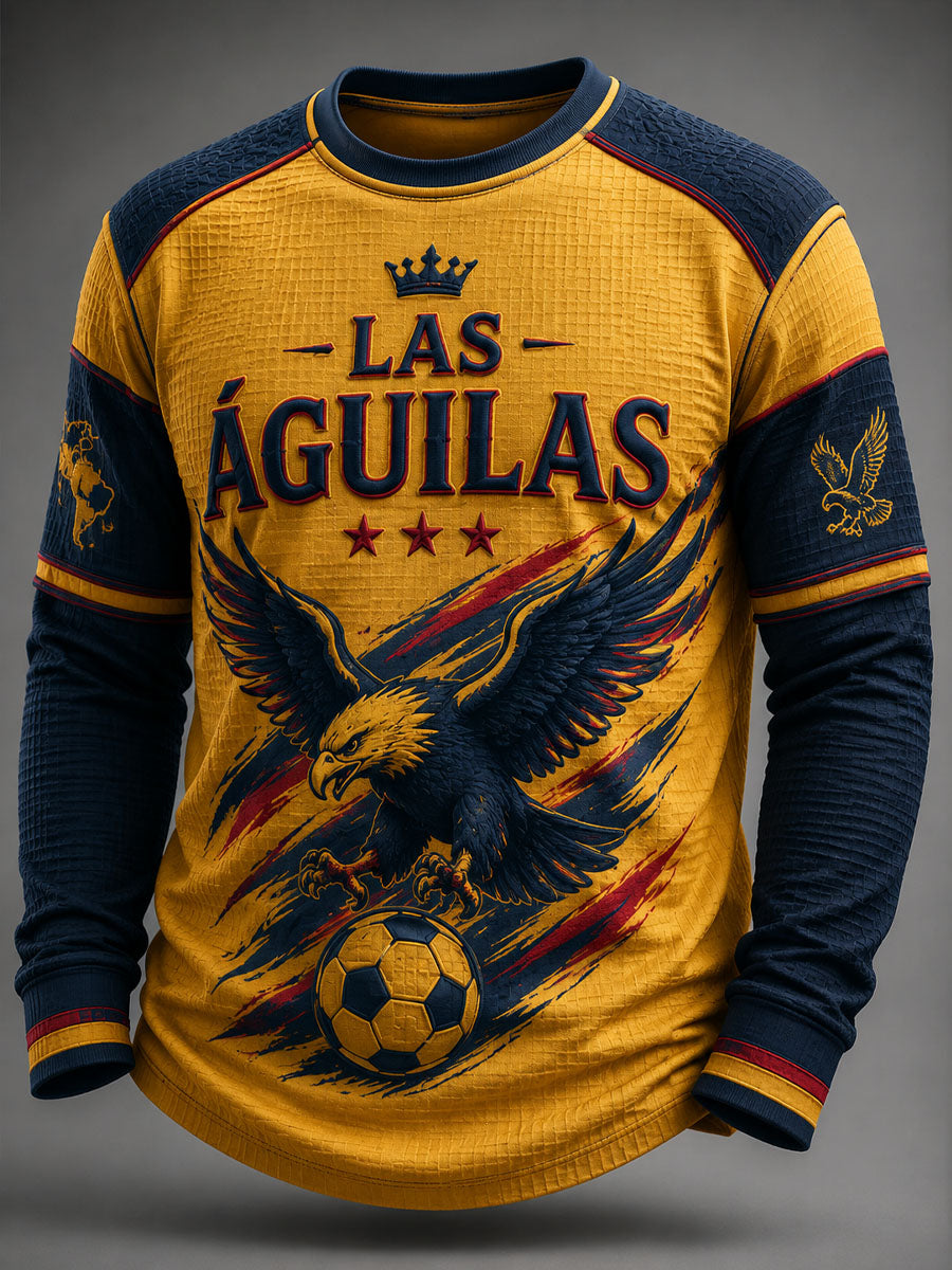 Camiseta de manga larga casual impresa del equipo de las Américas del fútbol de los hombres