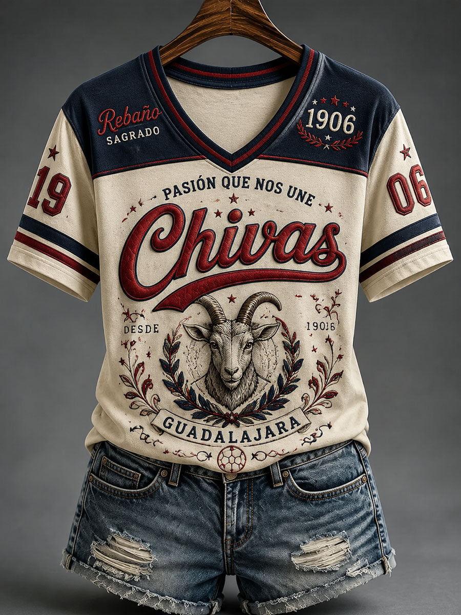 Camiseta informal estampada de fútbol de Guadalajara para mujer