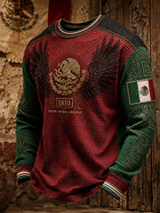 Sudadera de waffle con estampado artístico del Día de la Independencia de México para hombre