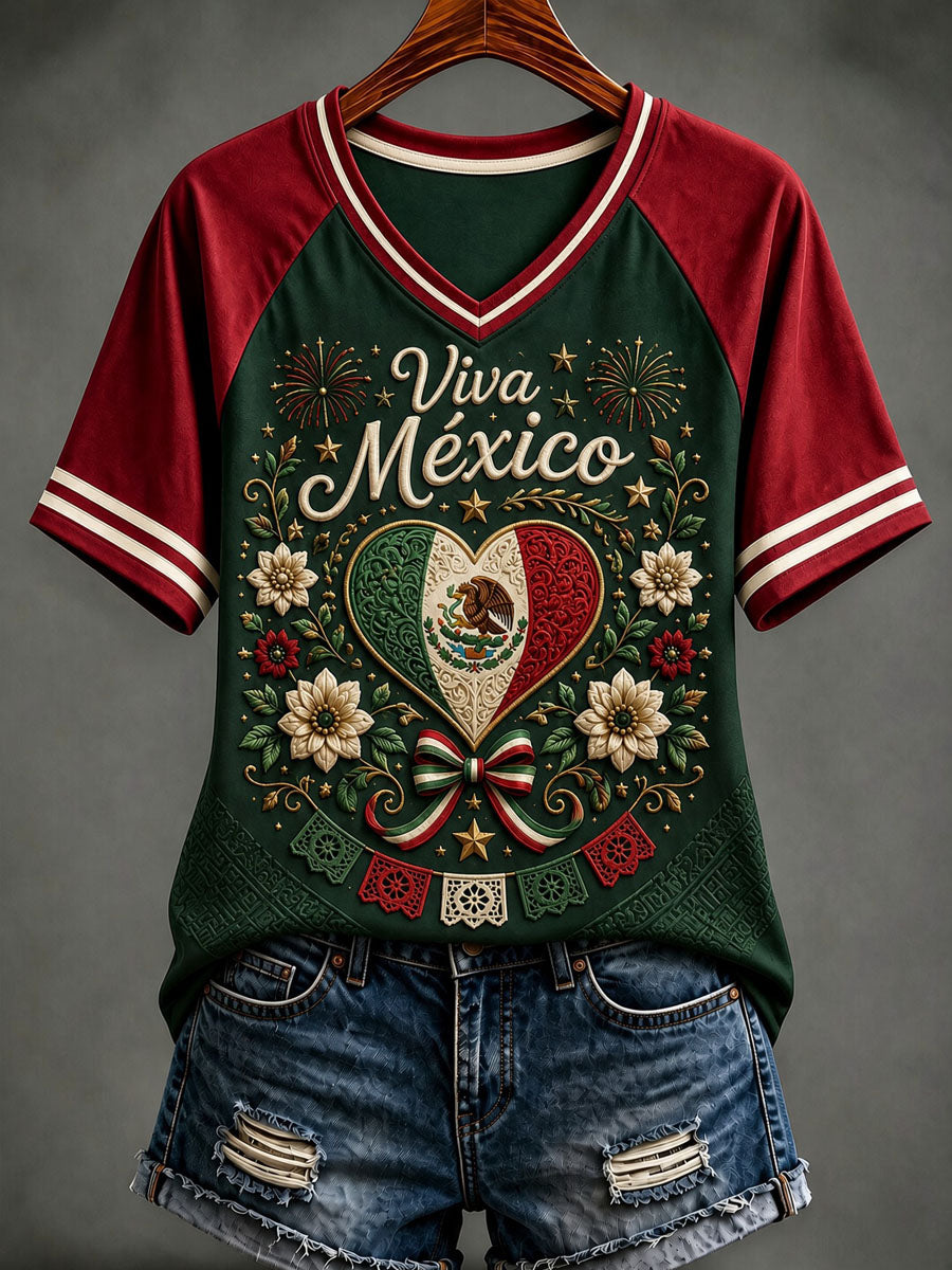Camiseta informal estampada del Día de la Independencia de México para mujer