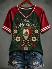 Camiseta informal estampada del Día de la Independencia de México para mujer