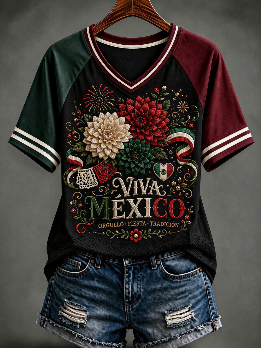 Camiseta informal estampada del Día de la Independencia de México para mujer