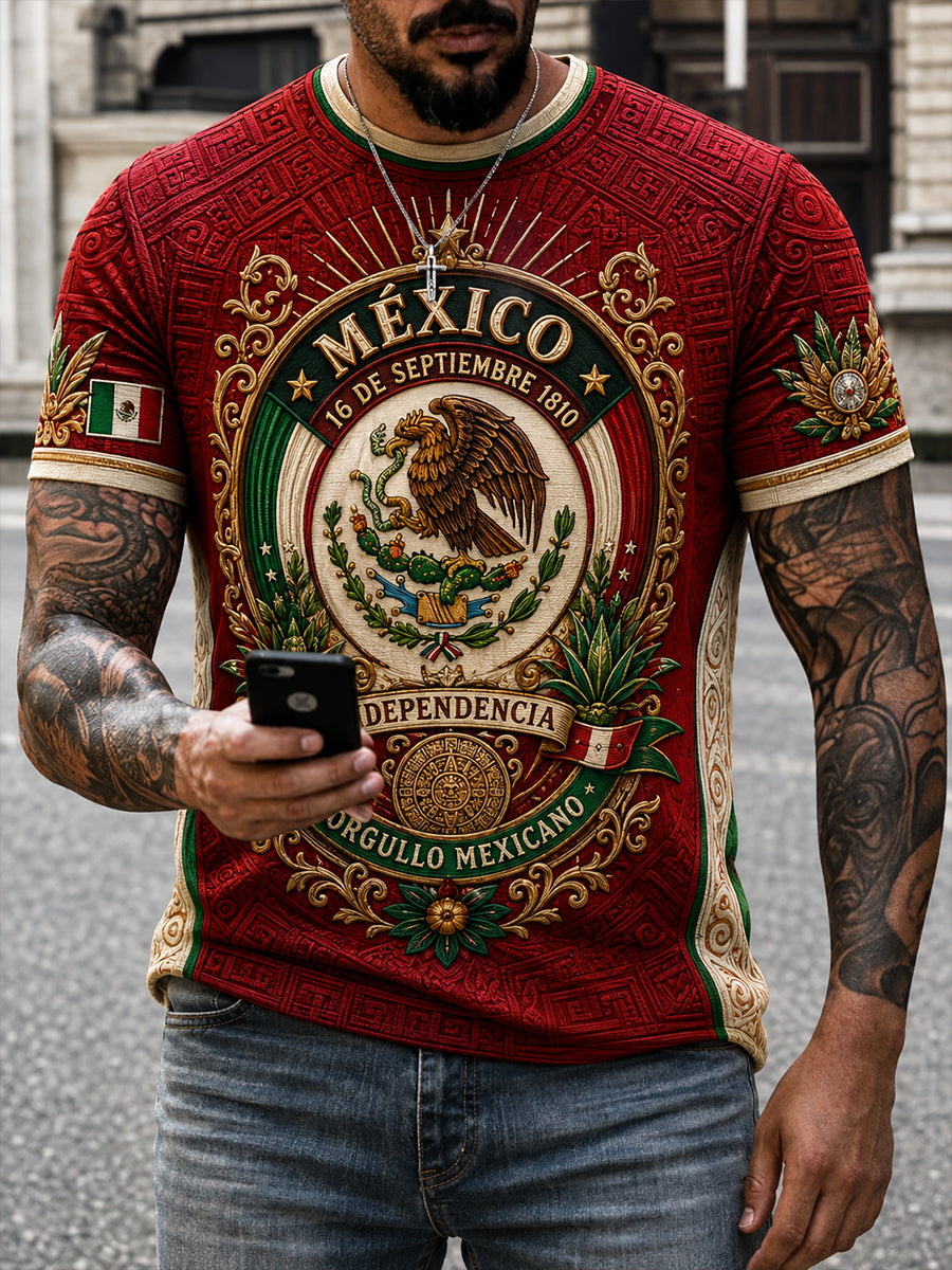 Camiseta de manga corta para el Día de la Independencia de México, para hombre