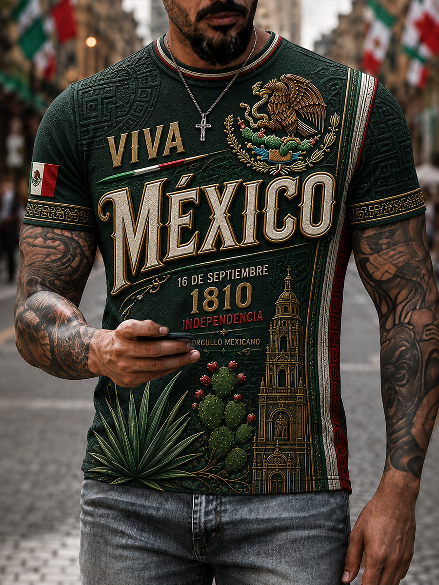 Camiseta de manga corta para el Día de la Independencia de México, para hombre