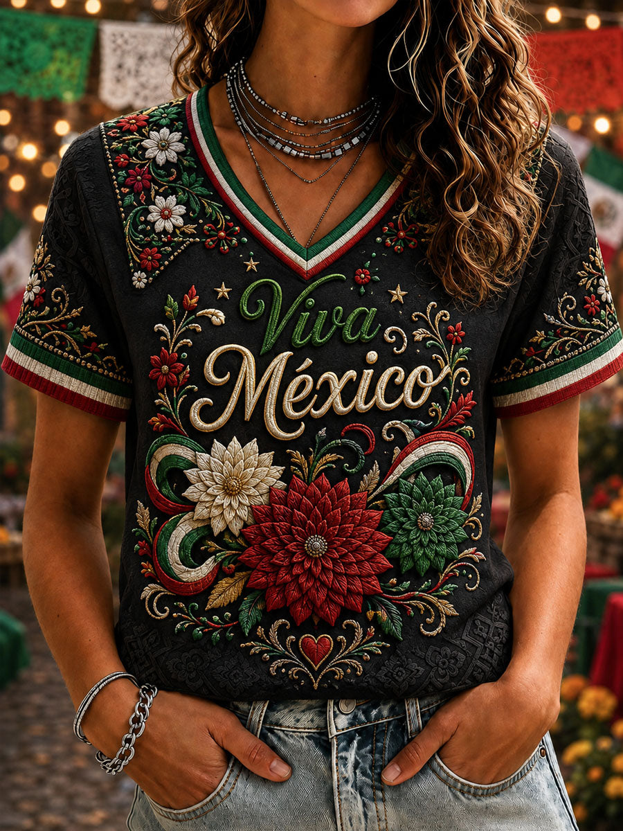Camiseta informal estampada del Día de la Independencia de México para mujer
