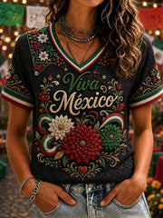 Camiseta informal estampada del Día de la Independencia de México para mujer