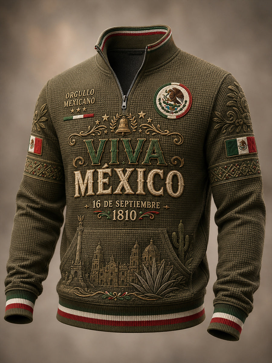 Sudadera de punto waffle para hombres, Día de la Independencia de México