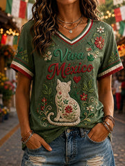 Camiseta informal estampada del Día de la Independencia de México para mujer