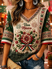 Camiseta informal estampada del Día de la Independencia de México para mujer
