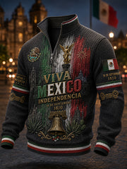 Sudadera de punto waffle para hombres, Día de la Independencia de México