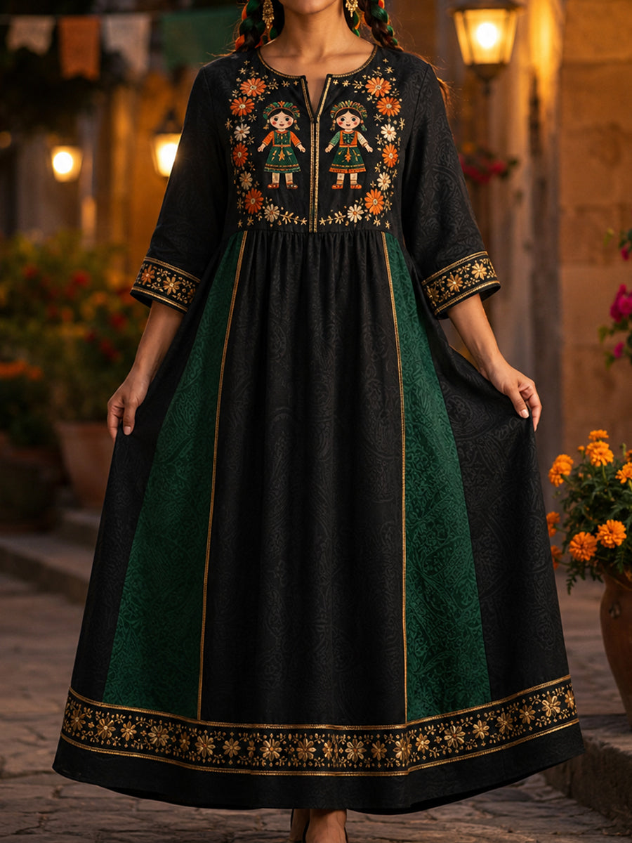 Vestido estampado con diseño floral de muñeca Lele mexicana para mujer