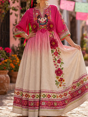 Vestido estampado con diseño floral de muñeca Lele mexicana para mujer