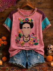 Camiseta estampada con arte floral mexicano para mujer