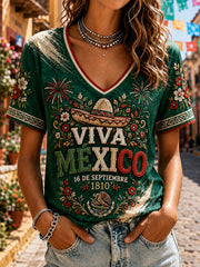 Camiseta de manga corta del Día de la Independencia de México para mujer