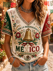 Camiseta de manga corta del Día de la Independencia de México para mujer