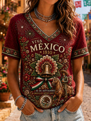 Camiseta de manga corta del Día de la Independencia de México para mujer