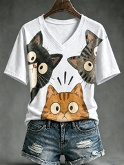 Camiseta de manga corta con estampado de gato lindo para mujer