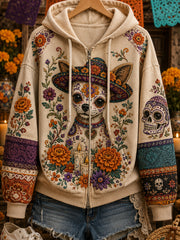 Sudadera con capucha y cierre de la Día de los Muertos de México para mujer