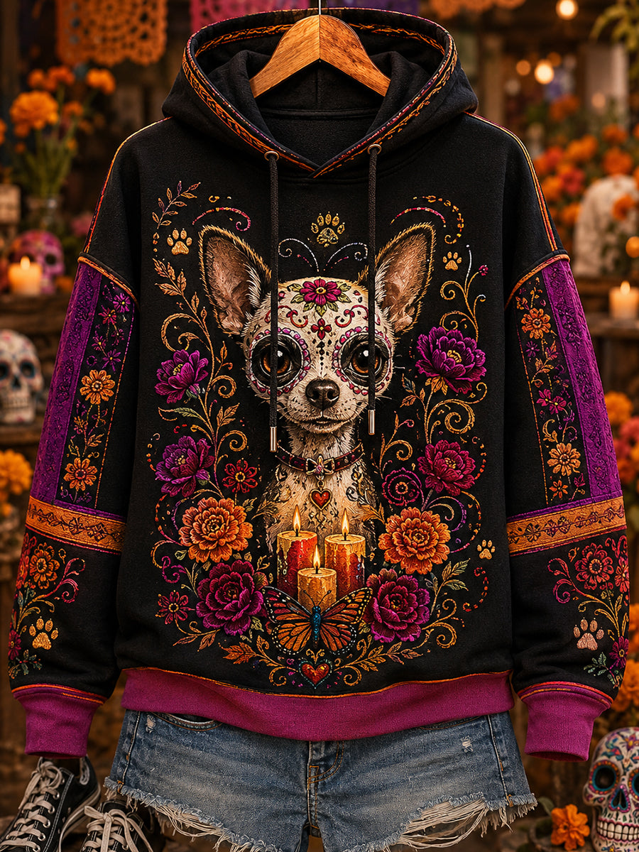 Sudadera con capucha acanalada de Día de Muertos mexicano para mujer