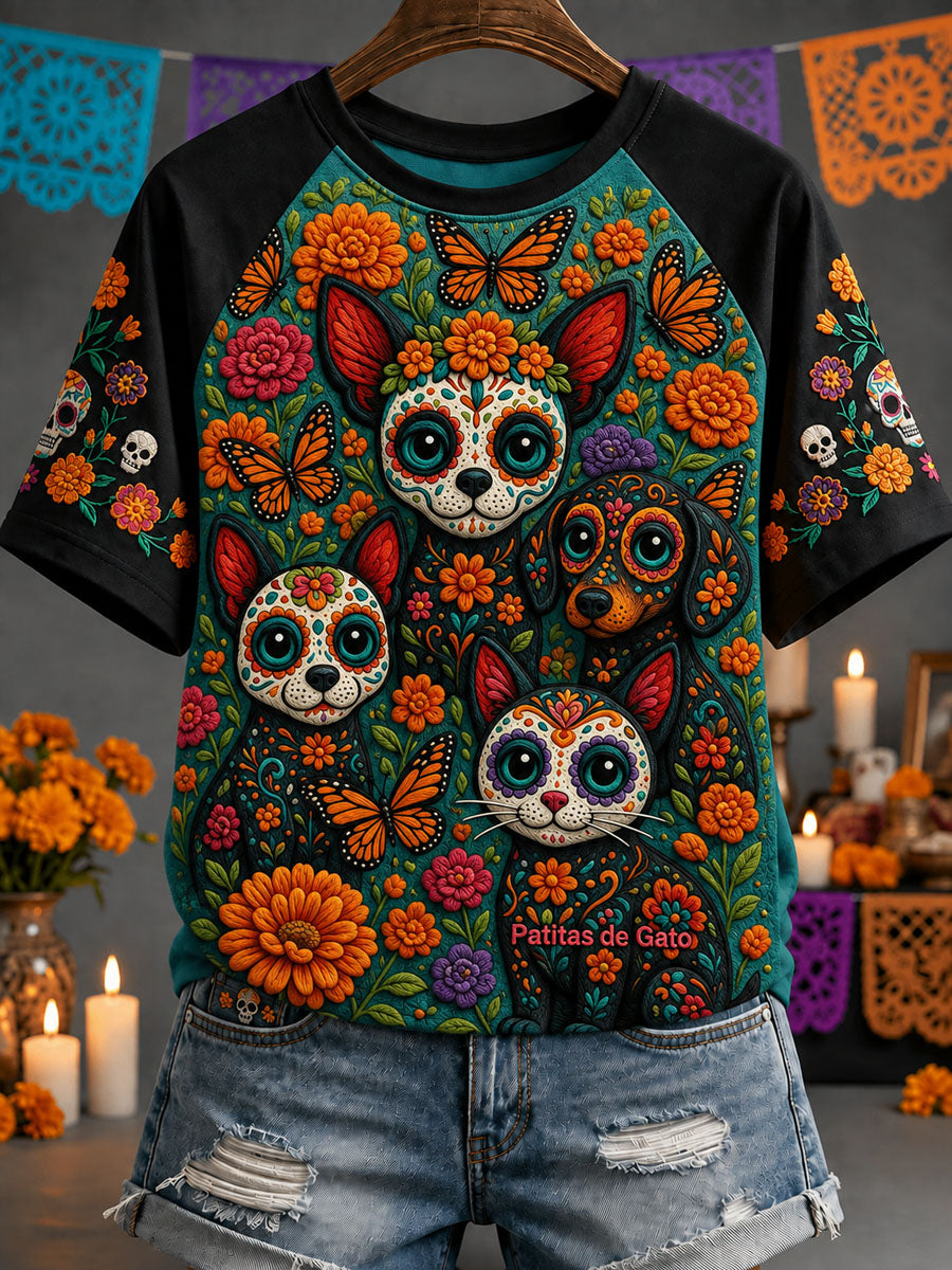 Camiseta informal estampada de Día de Muertos para mujer