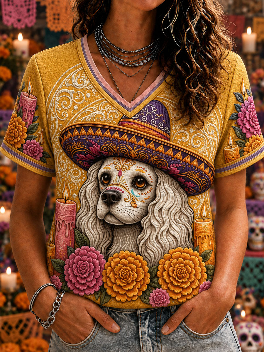 Camiseta informal estampada de Día de Muertos para mujer