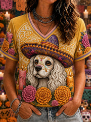 Camiseta informal estampada de Día de Muertos para mujer