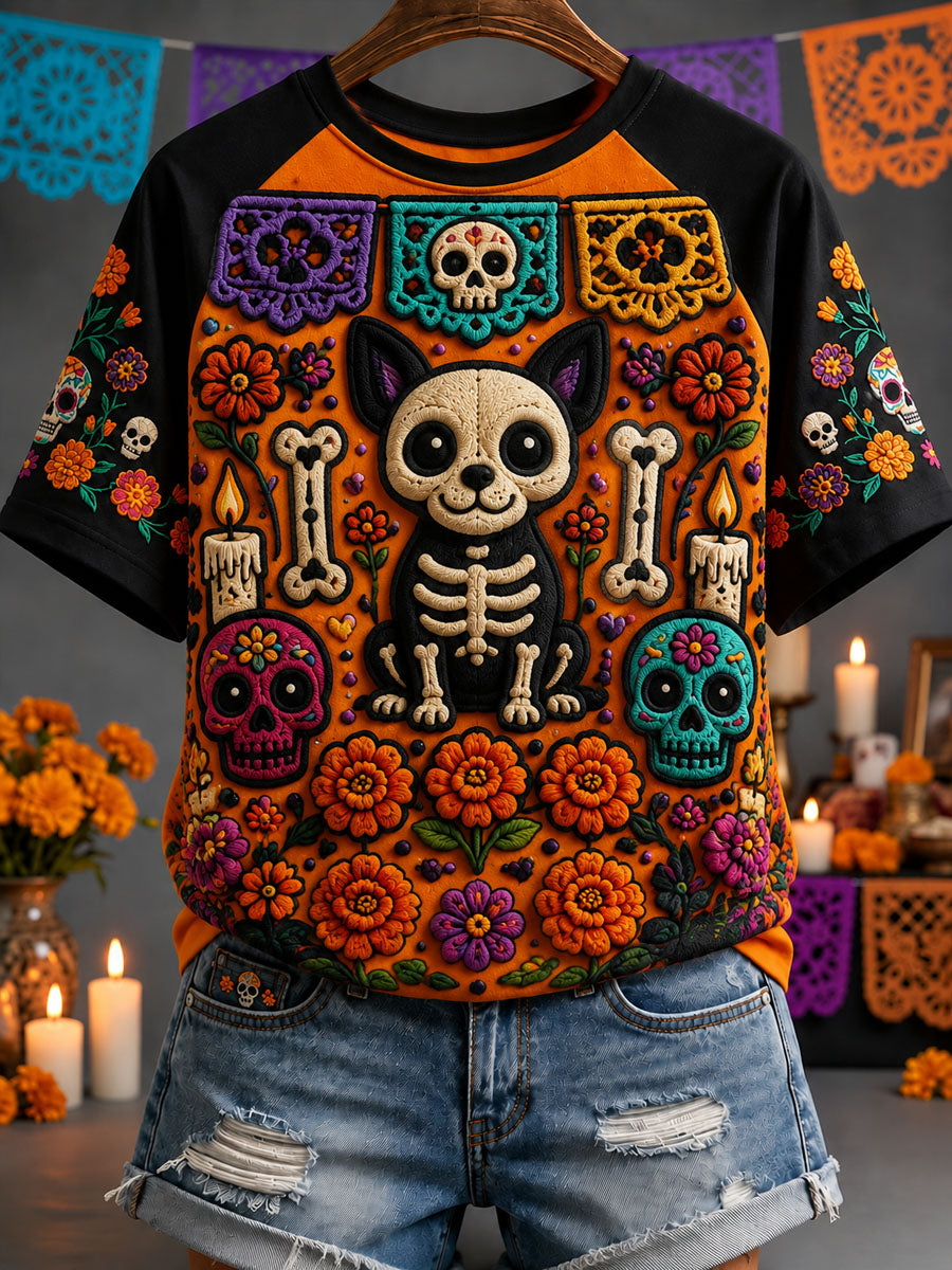 Camiseta informal estampada de Día de Muertos para mujer