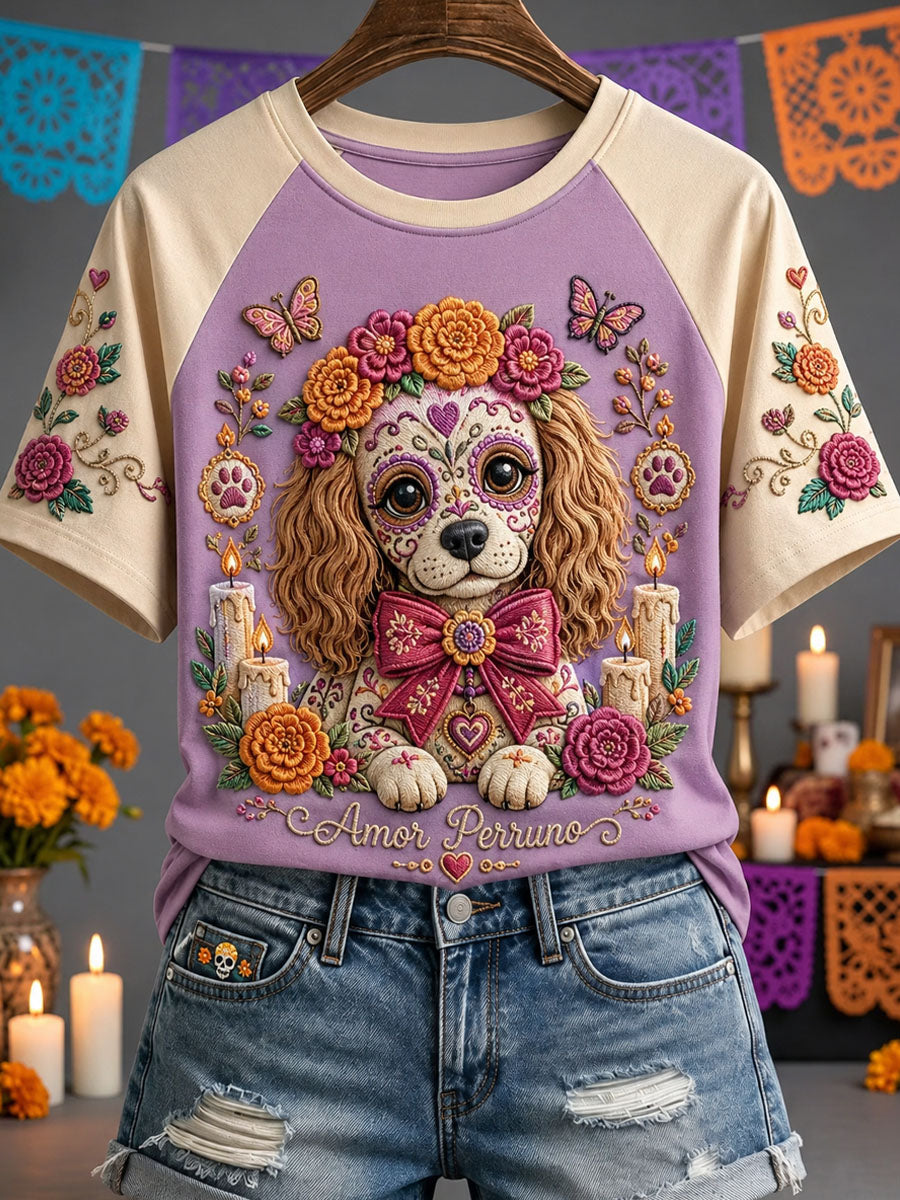 Camiseta informal estampada de Día de Muertos para mujer