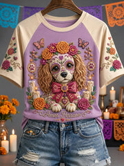 Camiseta informal estampada de Día de Muertos para mujer