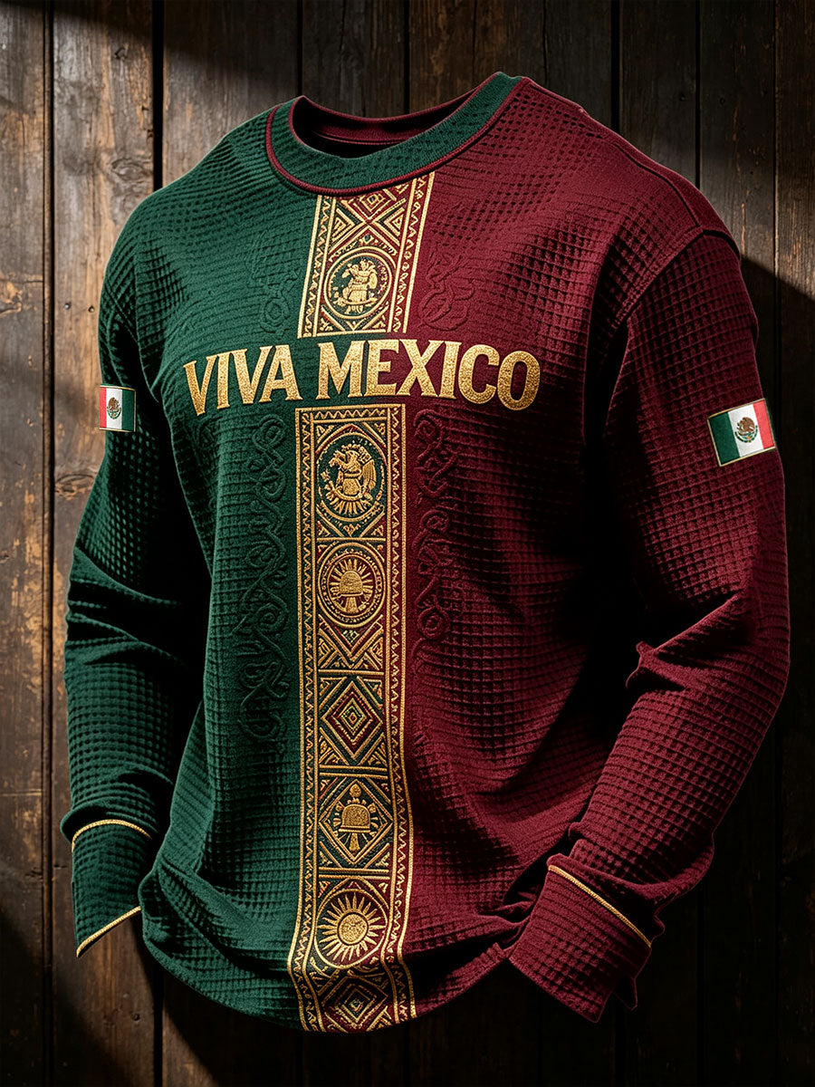 Hombres Mexico Pride Flag Art Impreso Waffle Sudadera