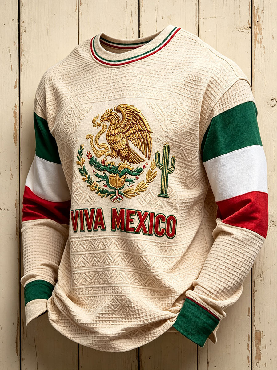 Sudadera de waffle estampada con el arte de la bandera del orgullo mexicano para hombre
